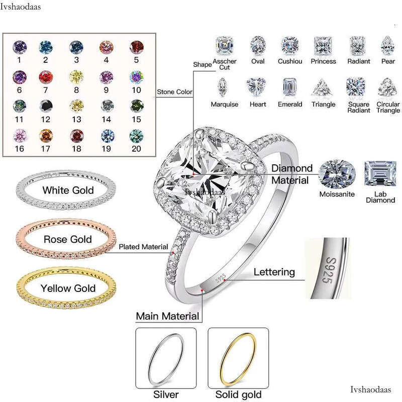 Wholesale 10K 14K Vvs Moissanite Engagement Rings Women Sier Dia Emerald Radiant Oval Cut Gold Ring Jewelry