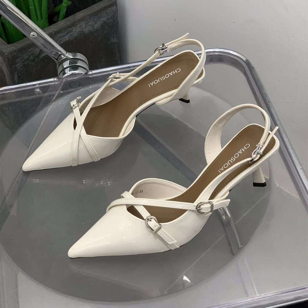 35-42 Plus Size 2025 New Pointed Kitten heel Closed Toe Sandals for Women British Style One-Strap High heels Women's Shoes