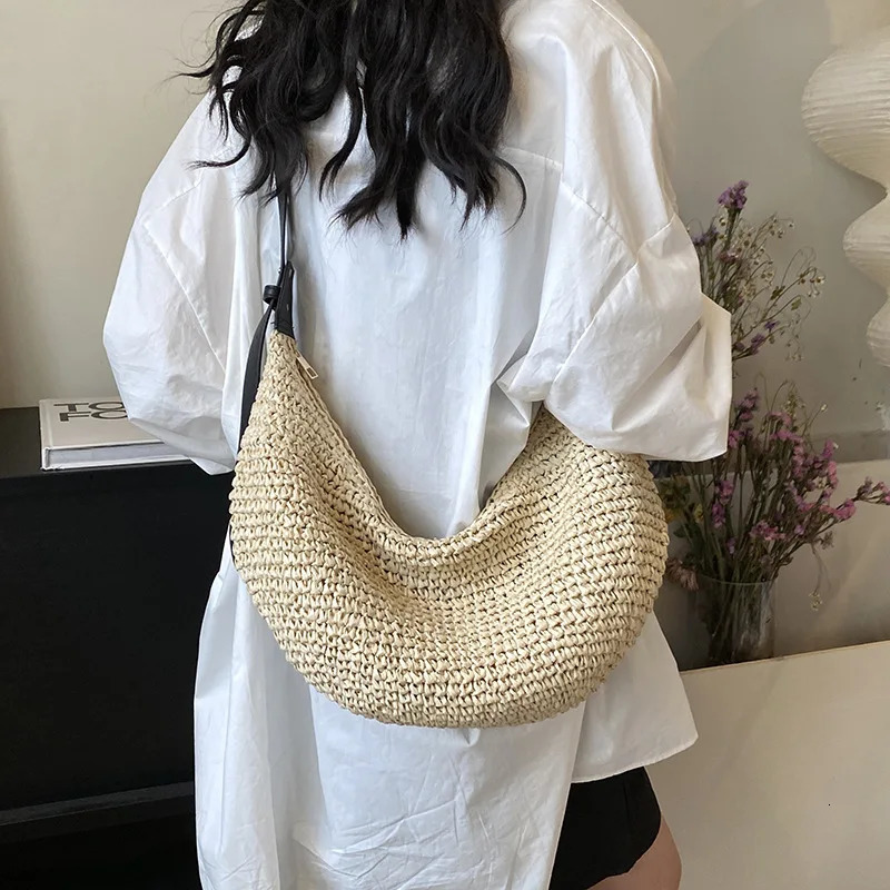 Forest Lazy Style Crossbody Bag Bohemian Handmade Grass Woven Bag Leisure Vacation Beach Womens Woven Dumpling Bun 250930