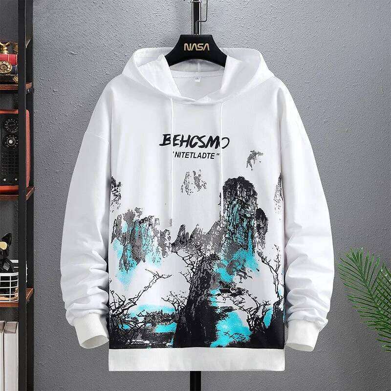 Sweatshirts for Man Hooded Anime White Men's Clothing Hip Hop Manga Hoodies Aesthetic Streetwear New in Pastel Color Cotton Emo