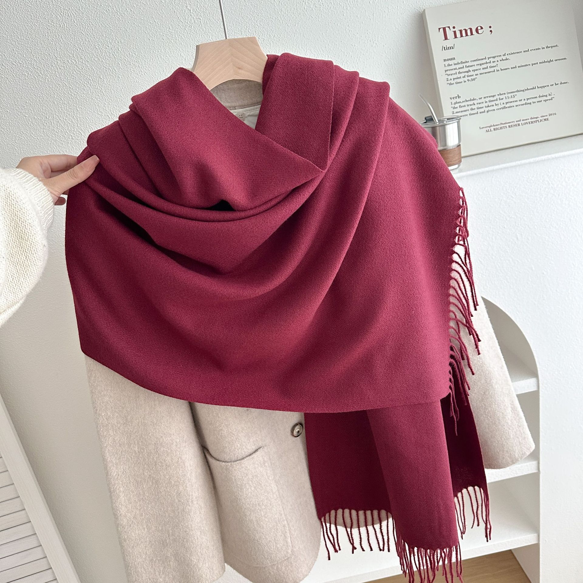K2009 Thickened skin-friendly autumn and winter imitation cashmere scarf shawl large size tassel design unisex neckband