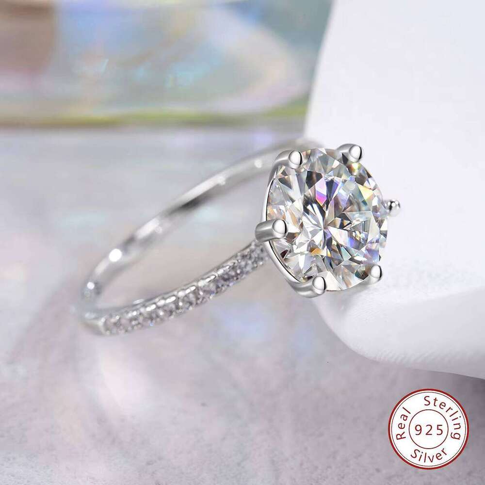 Luxury Pass Tester Large 3CT Halo Round Moissanite Women's Wedding Ring Sterling Silver High-End Jewelry
