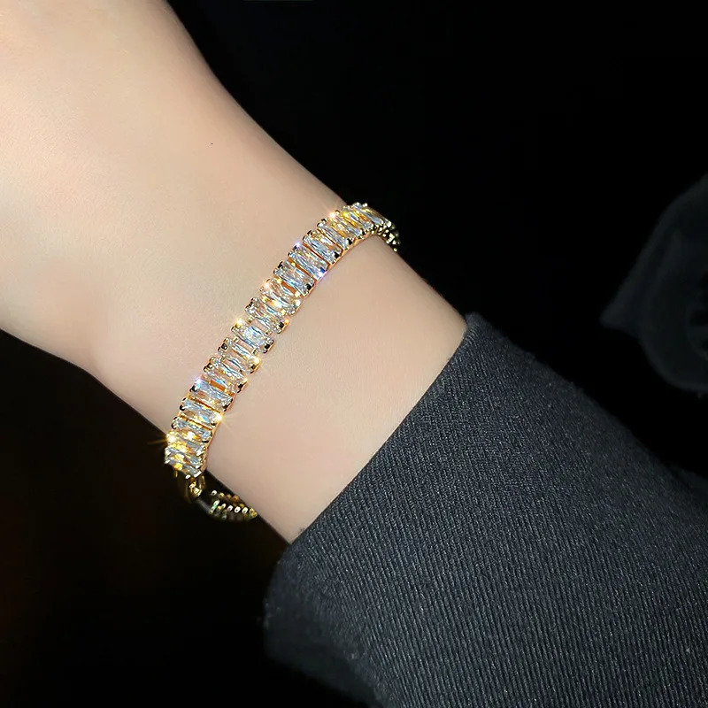 Sparkling Cubic Zircon Tennis Bracelets for Women Dainty Stackable Gold Color Chain Crystal CZ Banquet Wedding Jewelry 250928
