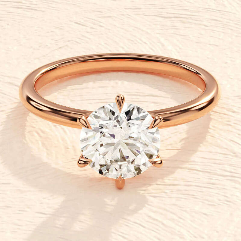 6 Prong Round Engagement Sier Ring/14k Solid Gold 3 Carats Solitaire Moissanite Ring For Wedding