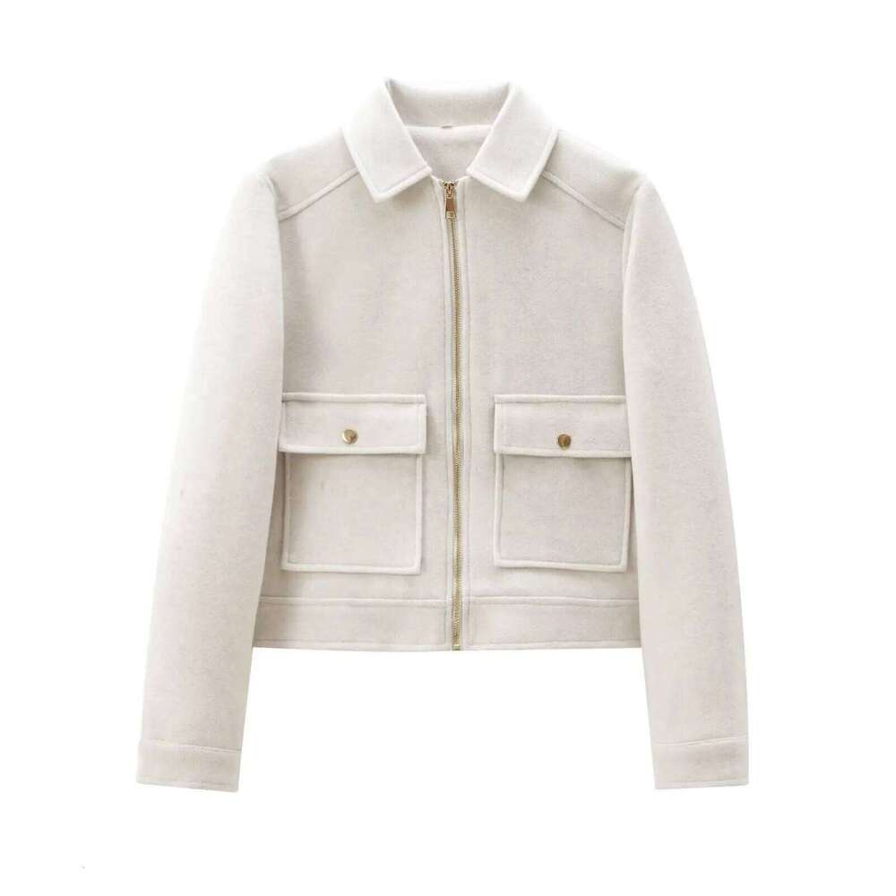 Zipper New Winter Long Sleeve Pocket Outerwear Coat Short Street Elegant Women's Jacket