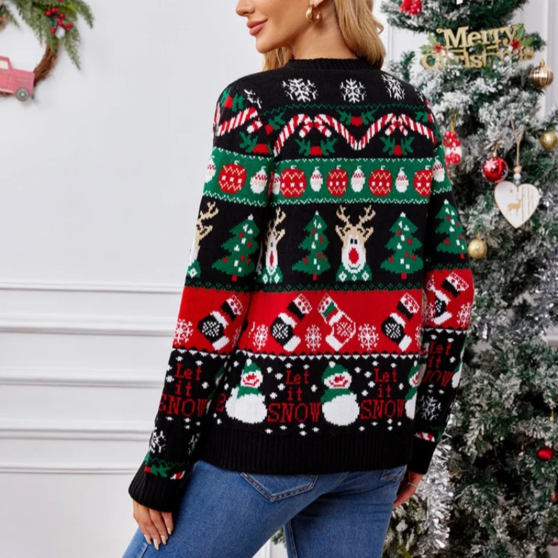 Merry Xmas Holiday Look Womens Knitted Sweater Cartoon Print Full Sleeve Christmas Cardigans Knitwear Warm Soft Jacket Coat Top 250930