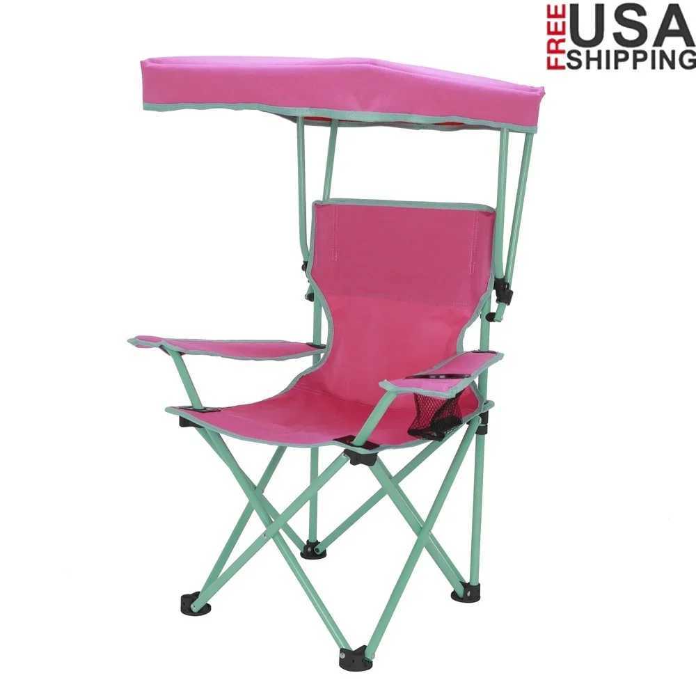Kids Canopy Camp Chair Safety Lock Portable Outdoor Chair with Canopy Adjustable Sunshade Cup Holder Kids 125lb Capacity J2509301