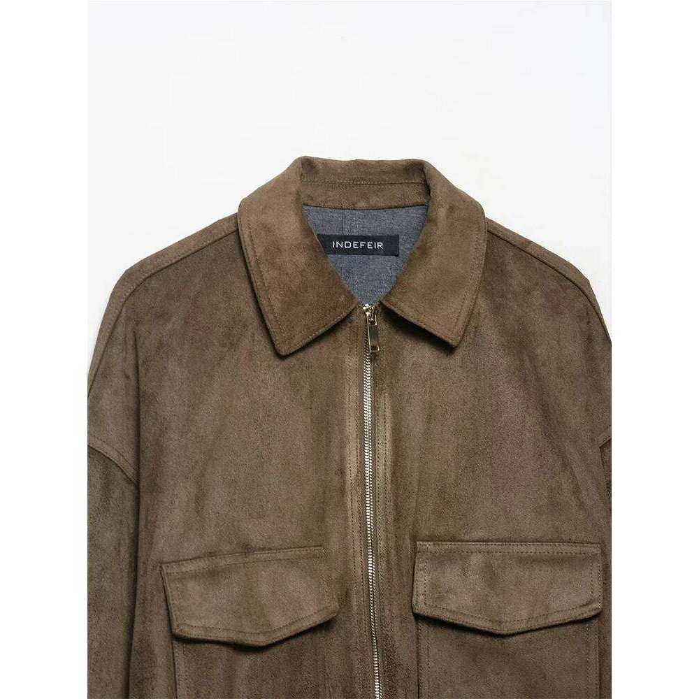 Women's Bomber Jacket Long Sleeve Zipper Suede Jackets For Women 2025 High Street Short Coats Lady Autumn Leisure New Outerwears