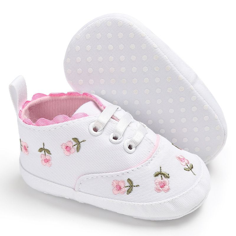 Little Toddler Shoes Baby Infant Kid Girl Embroidery Flower Soft Sole Crib Princess Kidszworld First Walkers Causal Canvas Shoes 0- 18 Months K0471