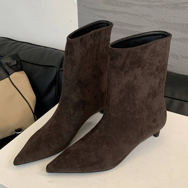 Autumn Winter Pointed Toe Ankle Boots Women Designer Vintage Thin Low Heel Shoes Modern SHort Botas Zapatos De Mujer ddmypanda - view 5