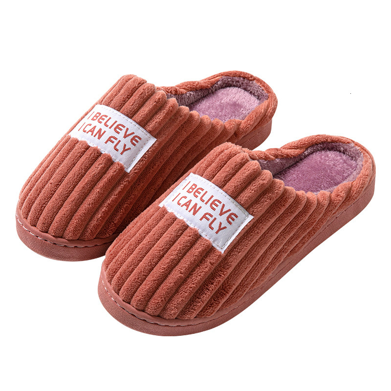 Home Cotton Slippers for Men, Autumn and Winter 2025 New Indoor Non-Slip Thick Sole Striped Plush Slippers, Warm ddmymarket