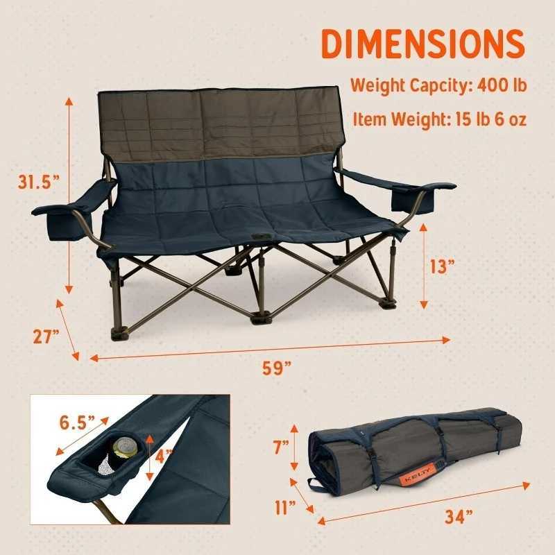 Low Loveseat Double 2 Person Camping Chair Two Person Foldable Seat for Festivals Concerts Tailgates Beach Days Low S J250930