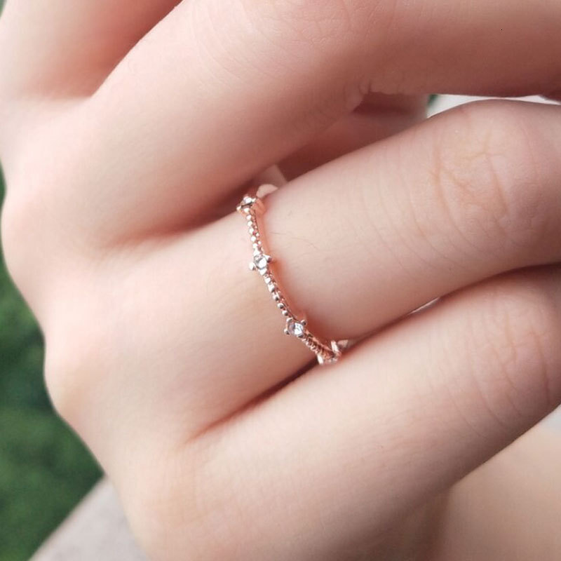 Japanese and Korean Style Simple 4 Small Diamond Fresh Ring Jewelry Accessories