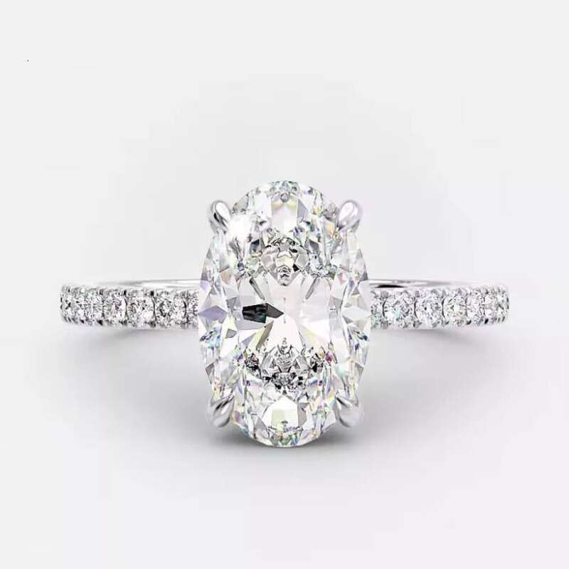 Women VVS moissanite ring Engagement Wedding Oval Gold Plated Sterling Silver Jewelry Ring