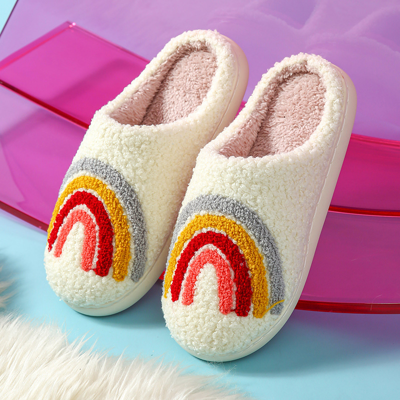 Mushroom Smiley Face Winter Plush Strawberry Rainbow Heart Towel Embroidered Cotton Slippers ddmymarket