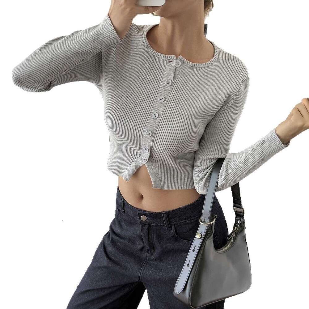 Y2K Hot Girl Button Long Sleeve T-Shirt Base Shirt Knitted Women's Fashion 2025 Autumn Winter