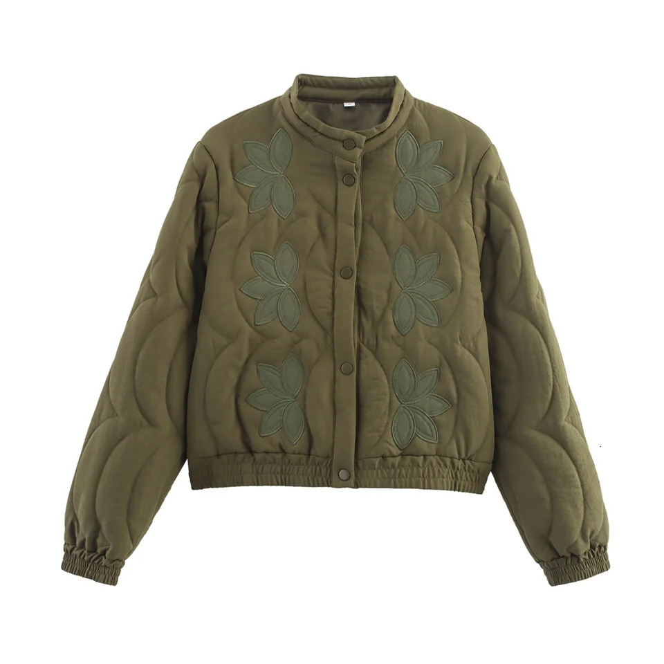 2025 Autumn Women Quilted Crop Coat Floral Embroidery Single Breasted Short Jacket Winter Warm Vintage Long Sleeve Outerwear 250930