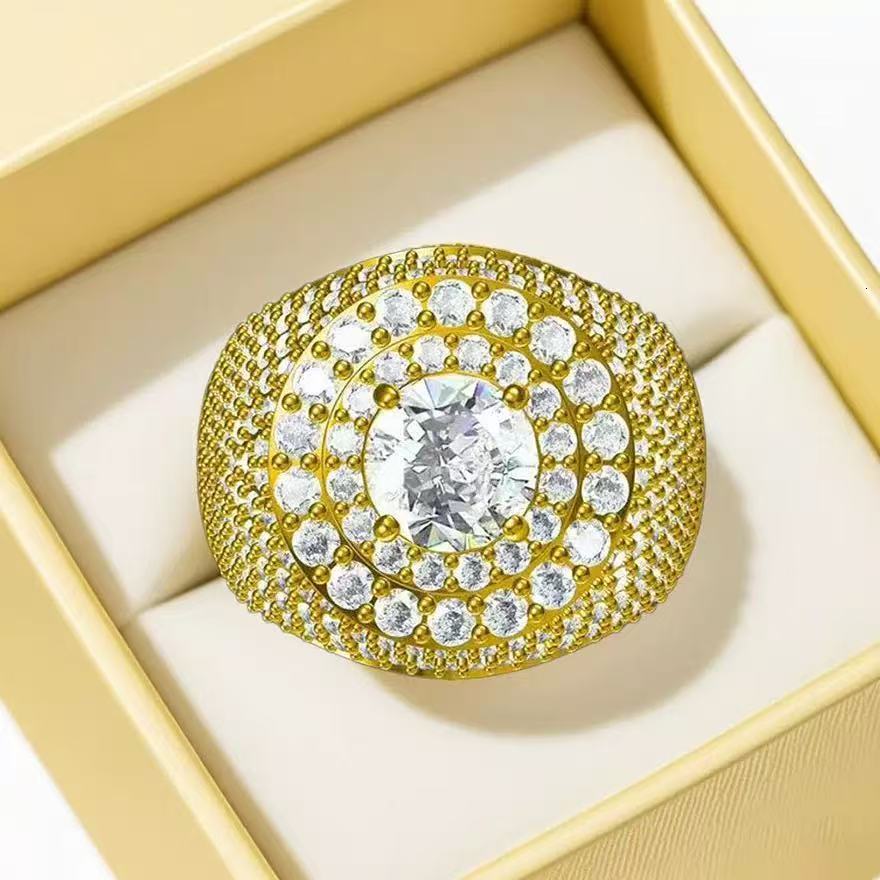 Hip Hop VVS D Color Moissanite Bling Mens Cluster Double Halo Signet Ring With 925 Sterling Silver Pass Diamond Tester GRA A