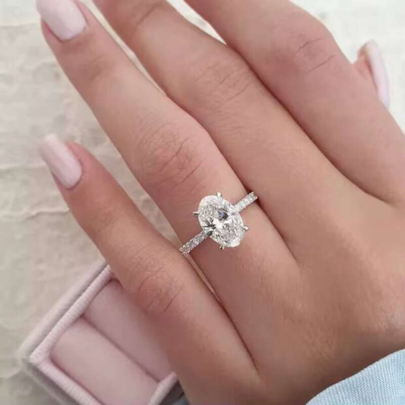 Women VVS moissanite ring Engagement Wedding Oval Gold Plated Sterling Silver Jewelry Ring