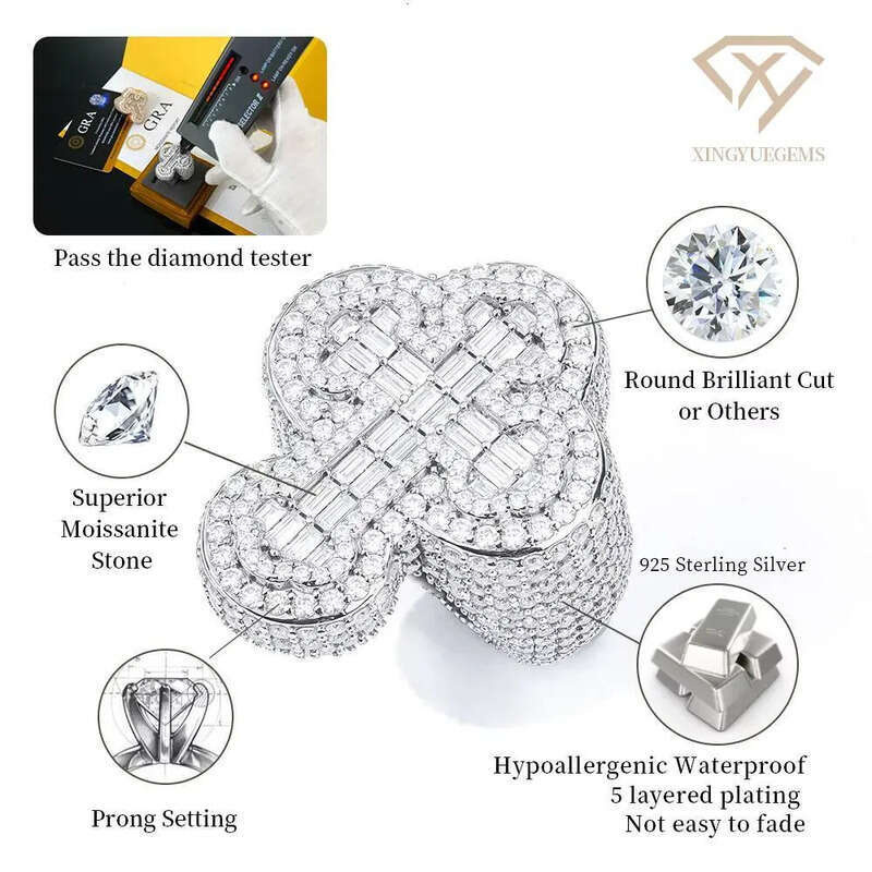Wholesale Mens Iced Out Hip Hop Gold Plated Sier Fine Jewelry Cross Gra Certificate Mossanite Moissanite Dia Rings