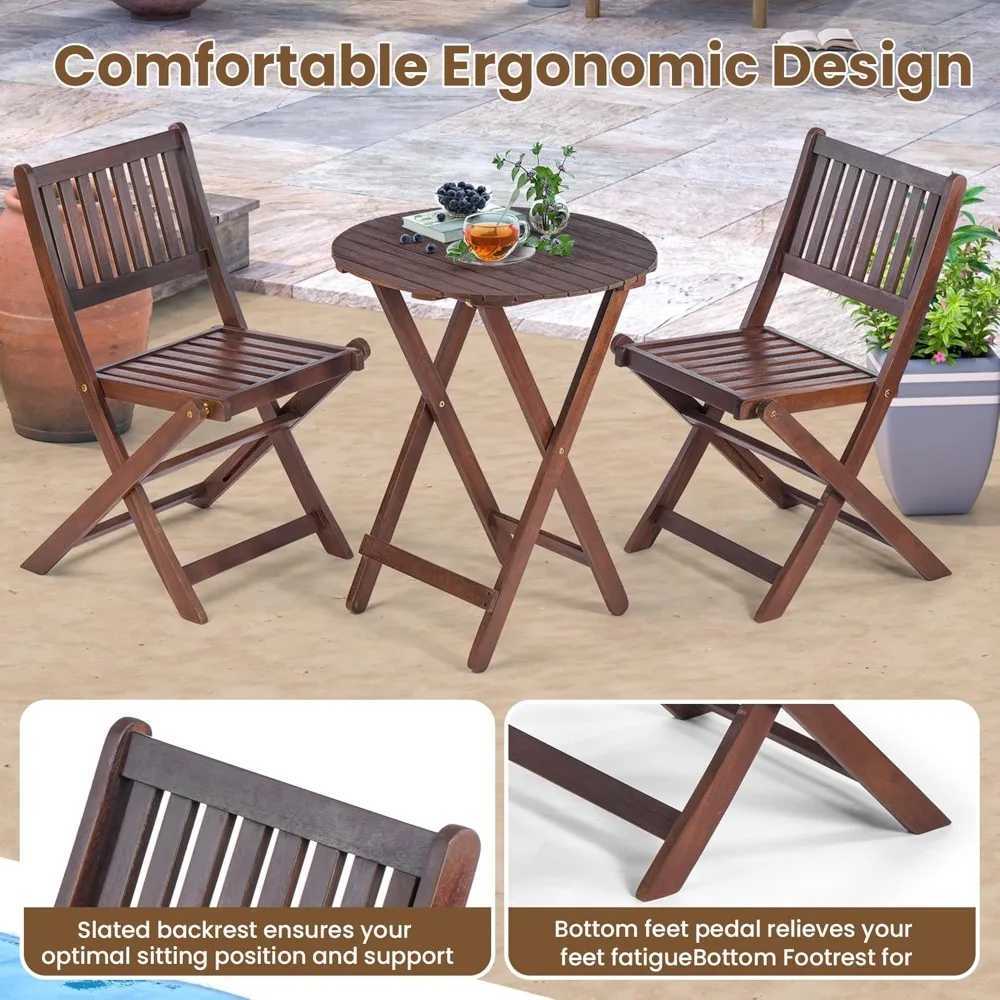 3Piece Bistro Set Outdoor Folding Patio Furniture Set 2 Chairs and 1 Cafe Table Garden Furniture Sets J250930