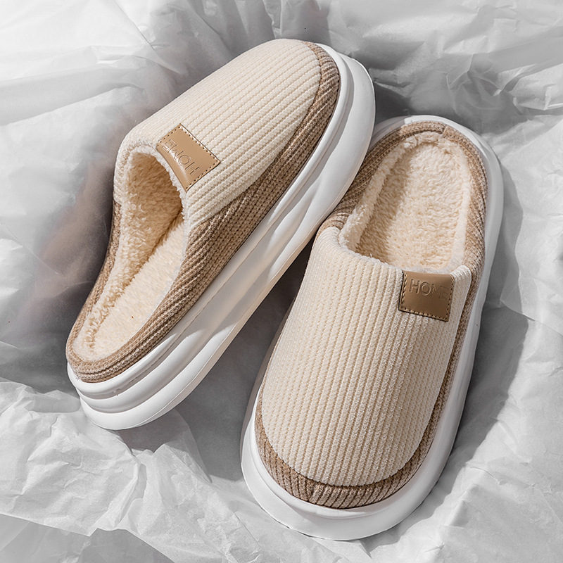 New Simple Home Indoor Warm Plush for Women Thick Sole Non-Slip Closed-Toe Cotton Slippers ddmymarket