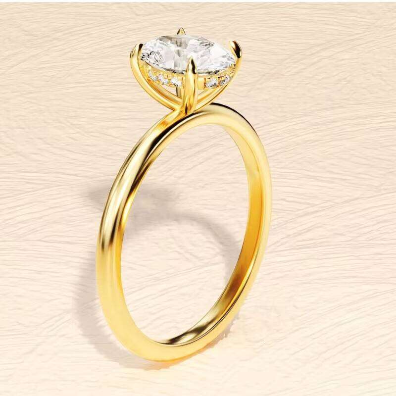 Certificate 10k 14k Real Gold Silicon Single Wedding Engagement Ring Set Women's Jewelry AU750