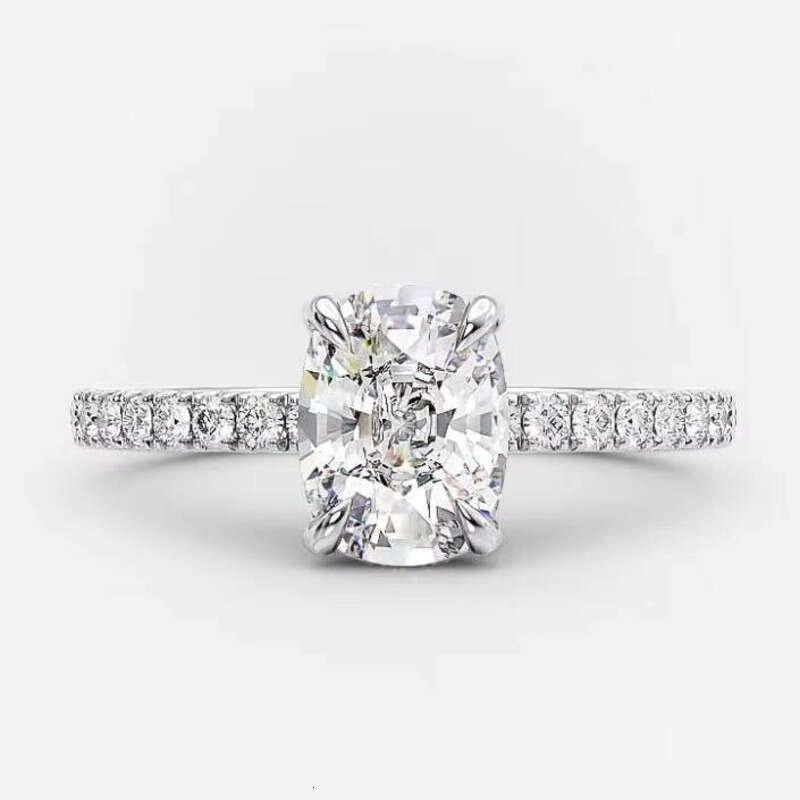 Luxury Jewelry Cinnabar Cushion Cut VVS moissanite ring Solitaire Sterling Silver Halo Engagement Ring
