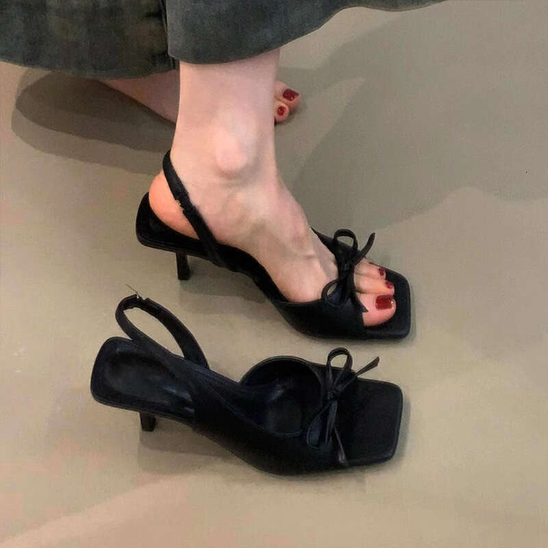French Floral Sandals Square Open Toe Fairy Bow Thin heel One Strap High heels for Women