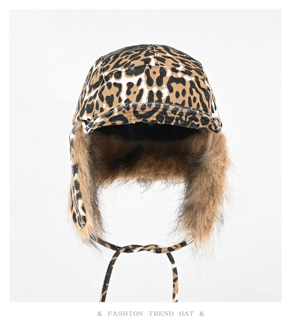 Winter Warm Trapper Hat for Women Men Leopard Print Earflap Beanie Retro Street Cool Style Ushanka for Outdoor Snow Riding 250929