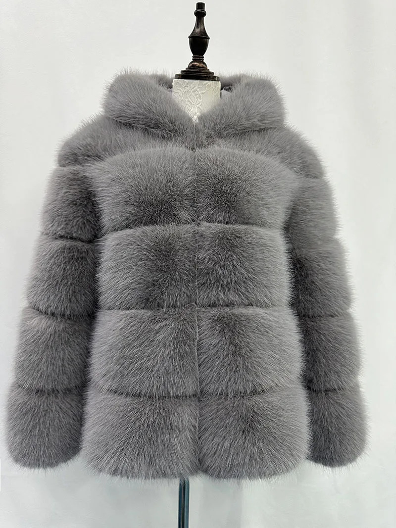 HOOOFUR Faux Fur Coat with Hat Thickened Warm And Stylish Outerwear for Fashionable Cold Weather 250930