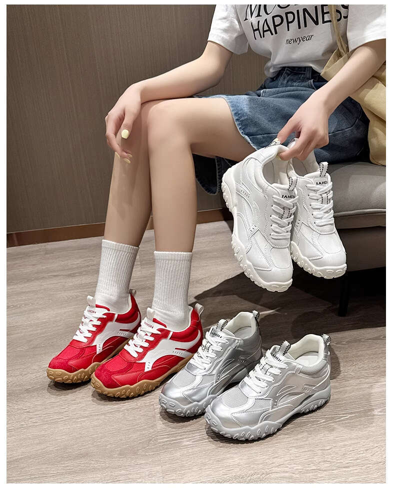 6CM ight Increase Designer Shoe Genuine Leather Thick Sole Mesh Breathable Women's Outdoor Training Casual Sports Dad Shoes