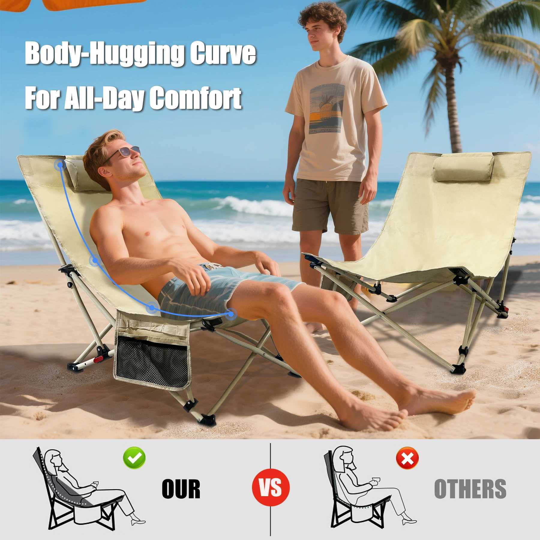 WESTTUNE Folding Camping Chair Portable Recliner 4 Gear Adjustment Lounge Chair with Headrest Leisure Fishing Beaching Chair J250930