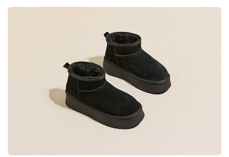New winter short boots suede leather thick soled women's snow boots wool lining thickened casual cotton shoes designer shoes