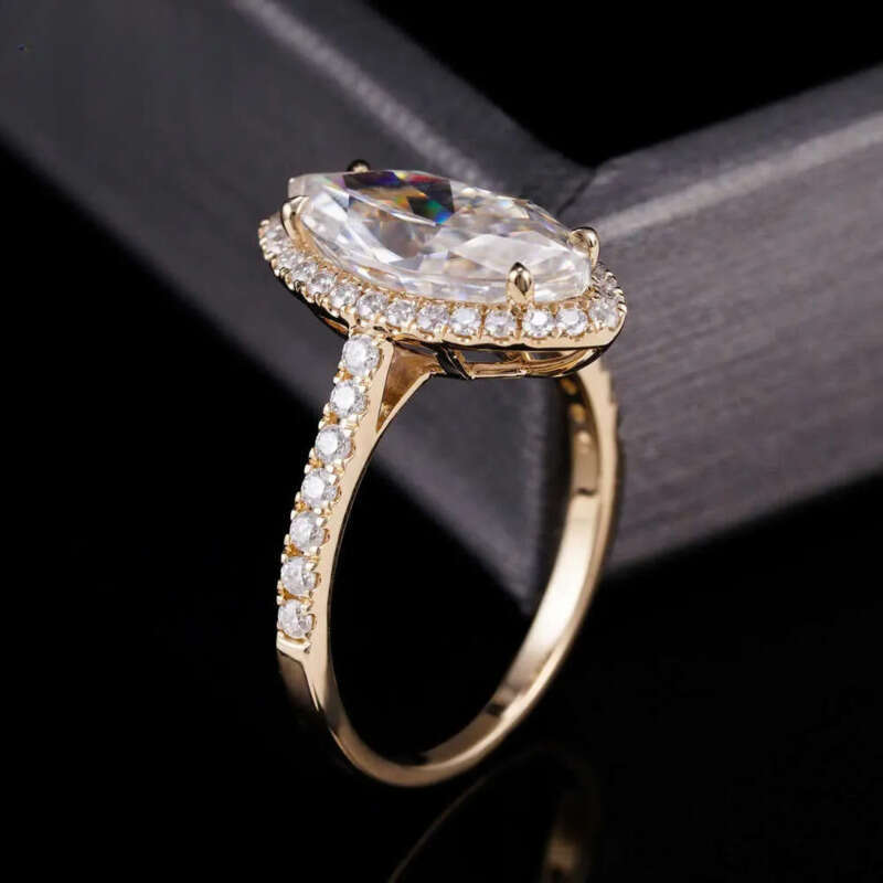 GRA Certificated 14K Gold 3CT Halo Marquise VVS Moissanite Dia Ring Custom Women Fine Engagement Wedding Rings