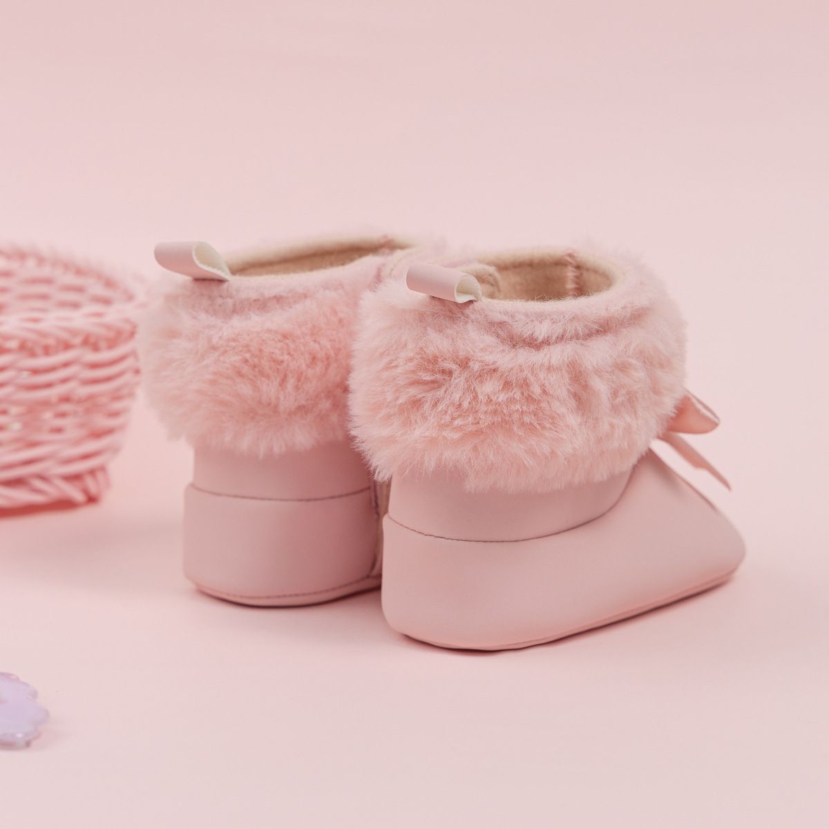 Pink Toddler With Bow Velvet Fluzzy Autumn Winter Baby Snow Boots Kidszworld Kids Girls Warm Shoes First Walkers Shoes 0-18 Months K0027