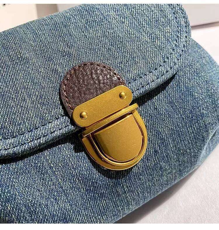 Autumn High Quality Blue Denim Square Women Fashion Handbag Shoulder Messenger Lady Purse Female Underarm Bag Armpit