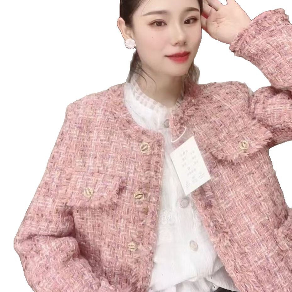 2025 Pink Quilted Designer Women's Open cardigan New Loose Korean fashion Thick Wool Casual Social Coarse Wool Short Top Autumn/Winter New Luxury