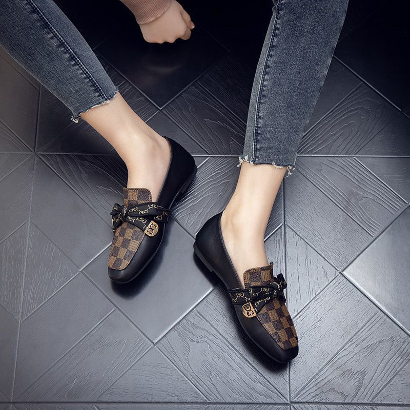 Free Shipping Casual Fashion Womens Shoes Autumn Designer New Bow Square Toe Flat Shoes Soft Sole Comfort Versatile Dress Shoes Size 35 to 40 Brown Bl