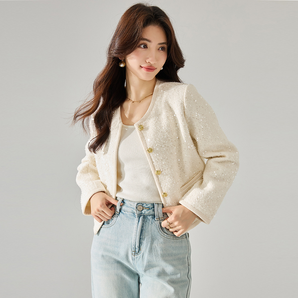2025 early autumn new French style white retro social festival designer jacket sequin short jacket jacket coarse wool short jacket new luxury jacket j