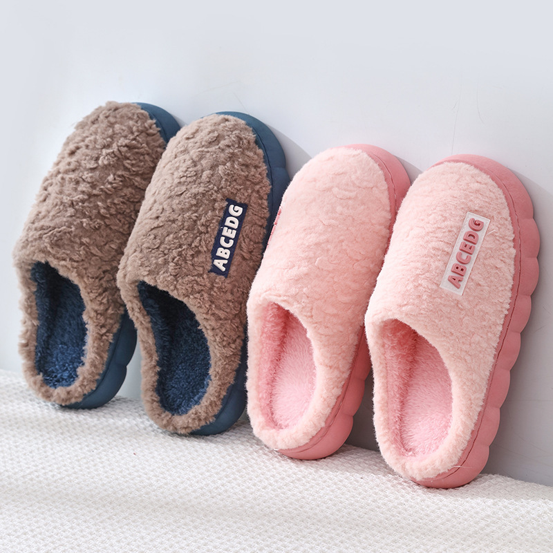 Solid Color Cute Warm Couple Cotton Men Thick Sole Home Comfortable Winter Furry Slippers Women ddmymarket