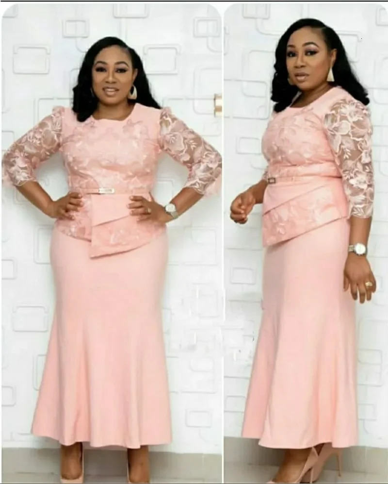 4XL 5XL Plus Size Christmas Dresses Women O Neck 34 Sleeve Long Maxi Dress Fashion Lace Patchwork Night Party Dress Vestidos 250930