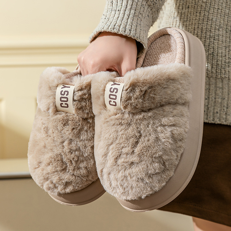 Thick-Soled Cotton for Women, Autumn Winter 2025 New Style, Outdoor and Indoor Use, Non-Slip, Fleece-Lined, Thickened, Warm, Plush Slippers ddmymarket