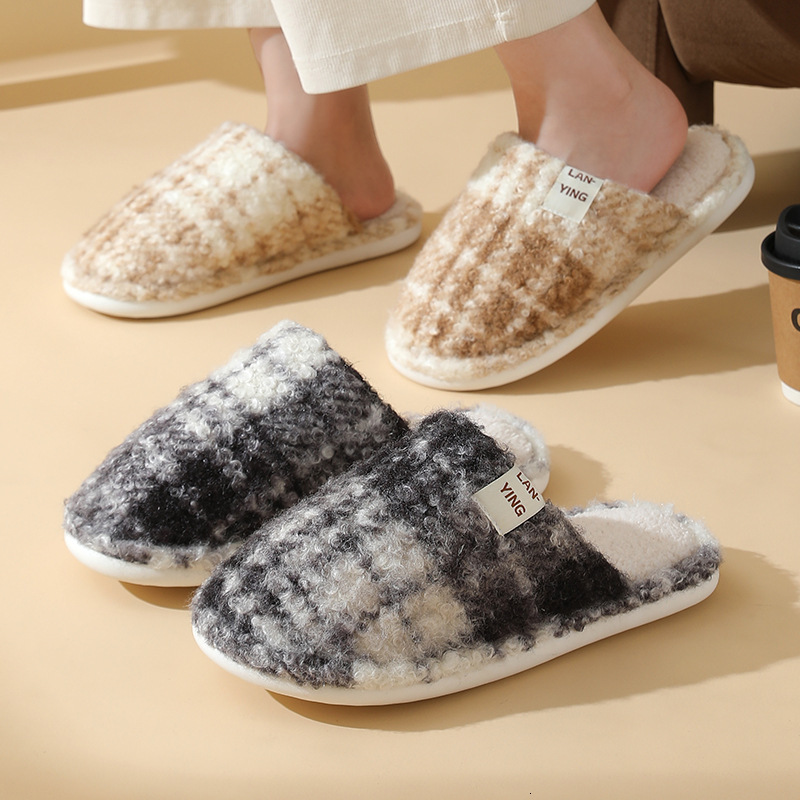 Classic Plaid Cotton Home Autumn Winter Indoor Floor Warm Plush Slippers Women's Maternity Shoes ddmymarket