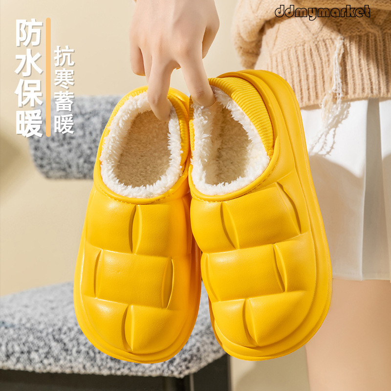 EVA Home Slippers Waterproof Dirt-Resistant Plaid Style Indoor Heel Cotton for Women Fleece-Lined Thickened Warm Maternity Shoes ddmymarket