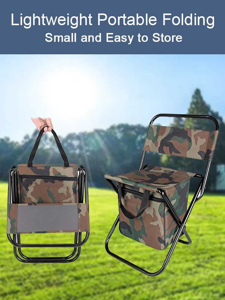 1pc Foldable Fishing Chair with Cooler Bag Portable Backrest Fishing Stool Lightweight Outdoor Folding Chair for Fishing Hunting J250930