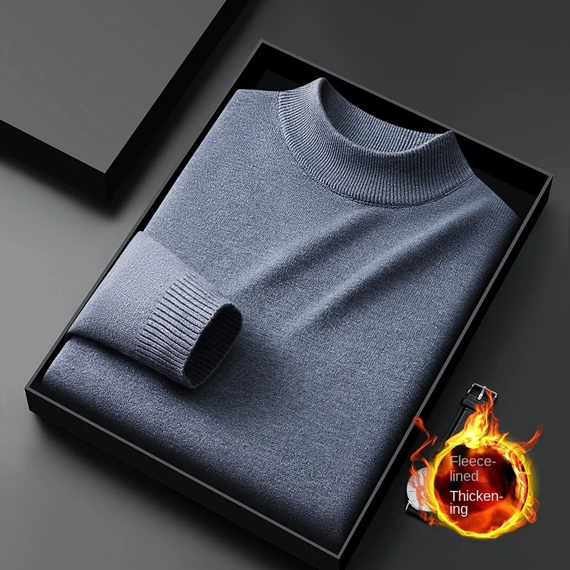 Winter Warm Sweater Mens Fleecelined ColdResistant HighEnd AllMatch Stretch Casual Fashion round Neck Thickened 250929