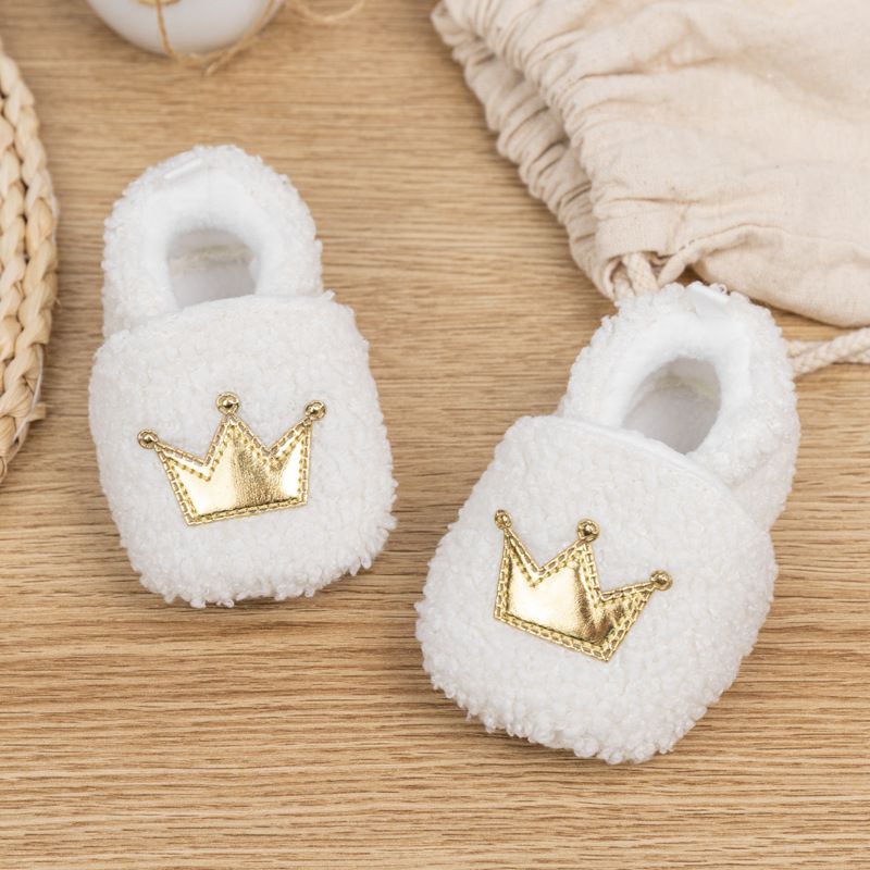 Fashion Design Crown Winter Lamb Down Newborn Baby Girls Boys Kids Toddler Shoes Warm and Non Slip First Walker shoes 0-18M Months K0021