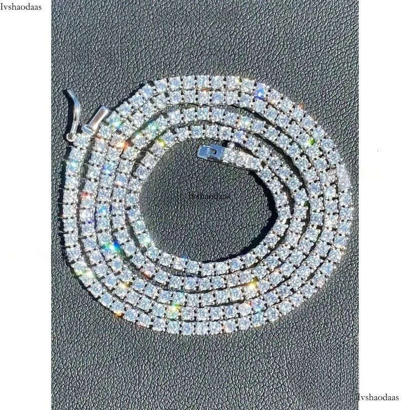 Rinntin SMN Premium Iced Crystal Tennis Moissanite Necklace Chain VVS Clarity 14kt Sterg Sier 7-24 Inch Mossanite Jewelry