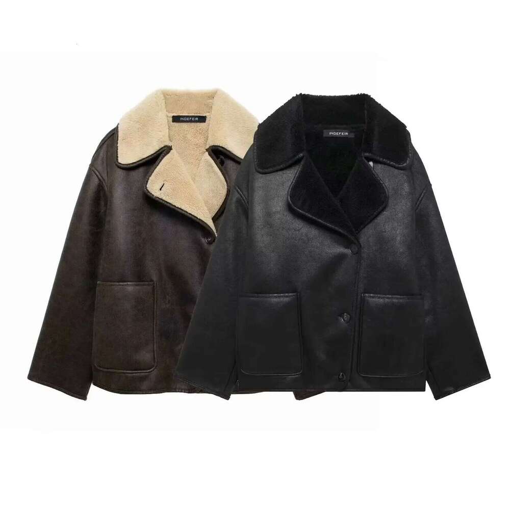 Fashionable Double-Sided Leather Jacket Women's Winter Warm Top Integrated Fur Coat Stylish Outerwear Thermal Upright